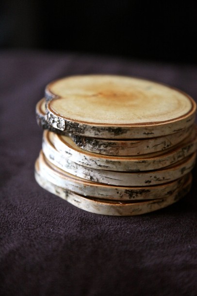 Homemade birch wood coasters 