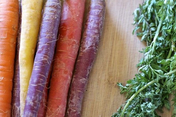 Shaved Rainbow Carrot Salad with Cilantro, Vinaigrette & Queso Fresco 