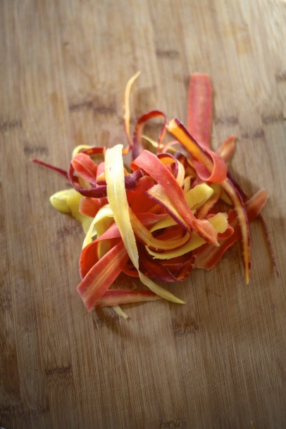 Shaved Rainbow Carrot Salad with Cilantro, Vinaigrette & Queso Fresco 