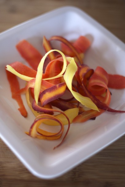 Shaved Rainbow Carrot Salad with Cilantro, Vinaigrette & Queso Fresco 