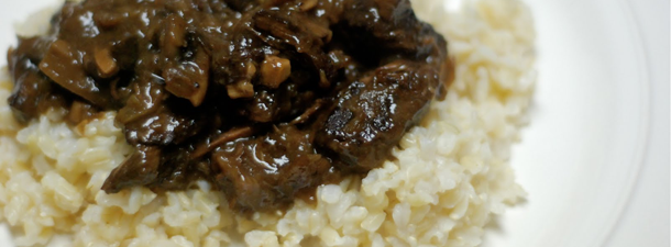 Red Wine Beef with Onions & Mushrooms over Rice – $1.37