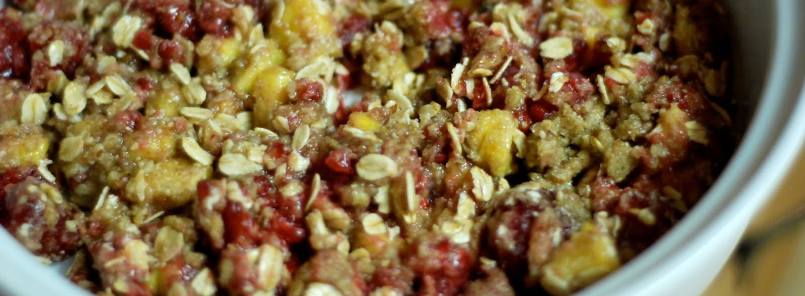 Peach, Raspberry & Coconut Oat Crisp with Flax – $.64