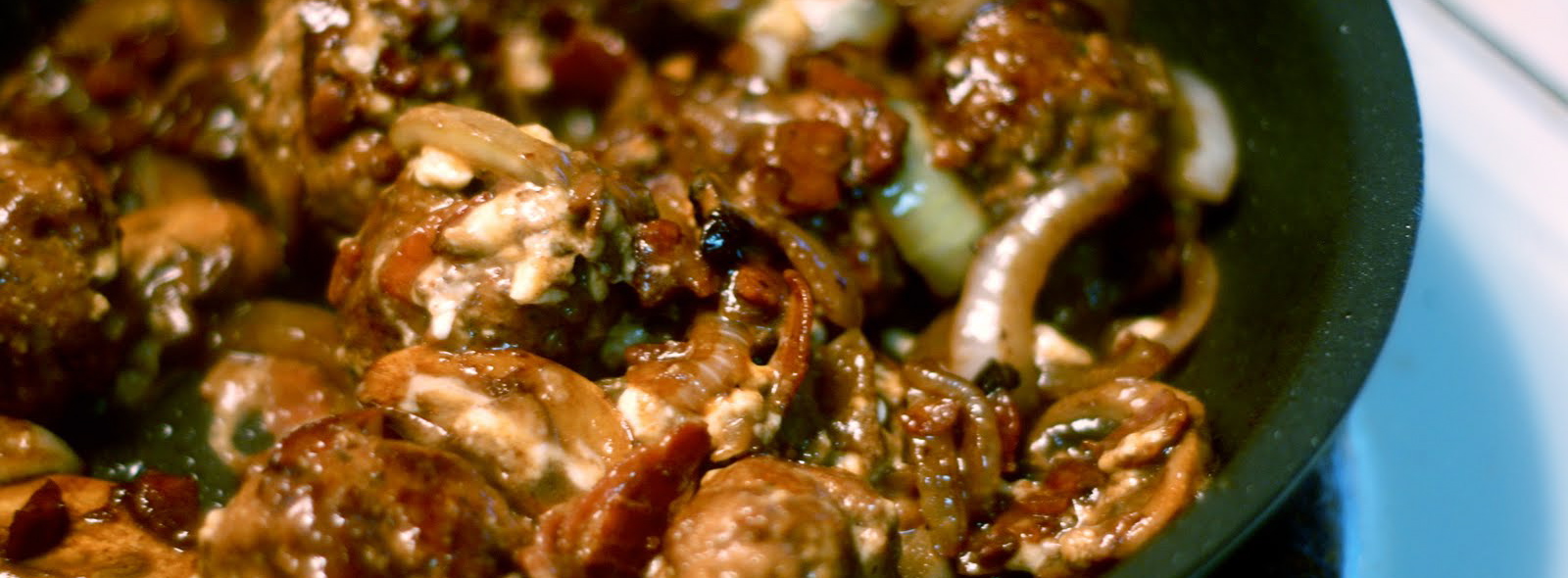 Balsamic Glazed Mushrooms & Meatballs with Onions & Bacon – $1.21